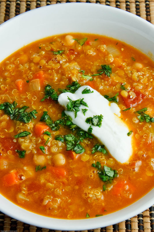Curried Red Lentil Soup with Chickpeas and Quinoa - Closet Cooking