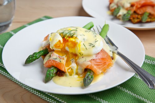 Smoked Salmon Asparagus Quinoa Cake Eggs Benedict - Closet Cooking