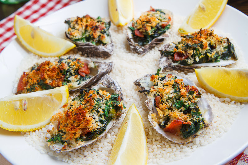 Recipes, Cast Iron Roasted Oysters with Spinach and Bacon, Sur La Table