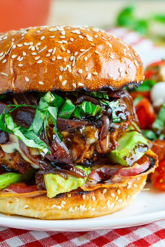 Sundried Tomato Caprese Turkey Burgers with Balsamic Caramelized Onions