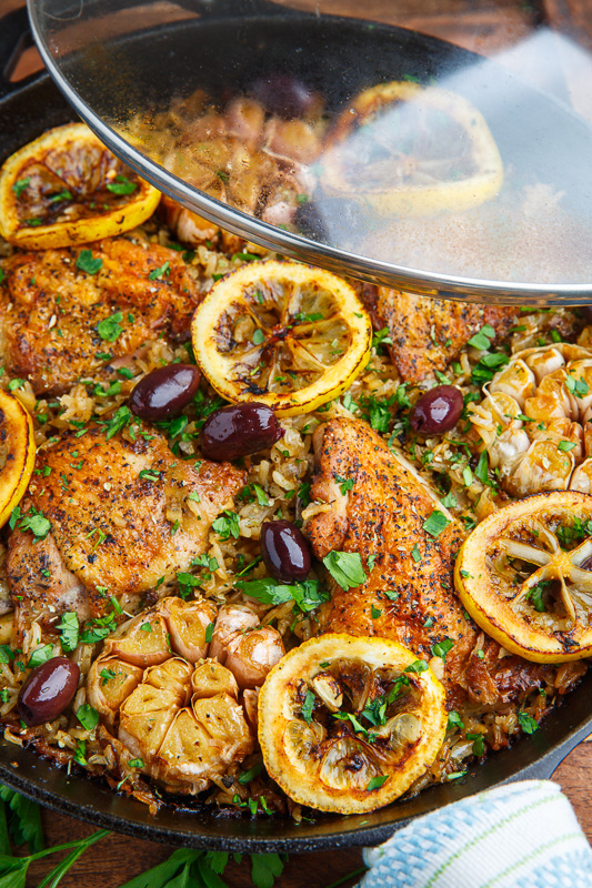 One Pan Greek Lemon Chicken Rice with Roast Garlic - Closet Cooking