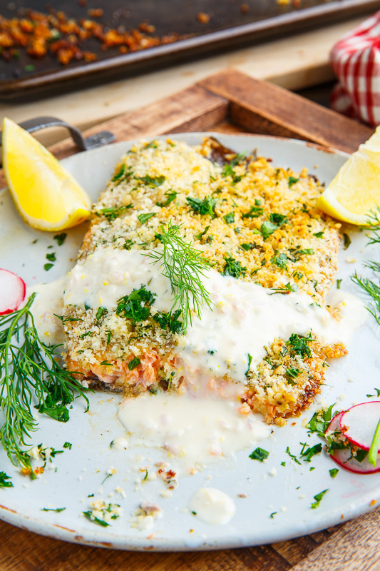 Parmesan and Herb Crusted Salmon with Lemon Cream Sauce - Closet Cooking