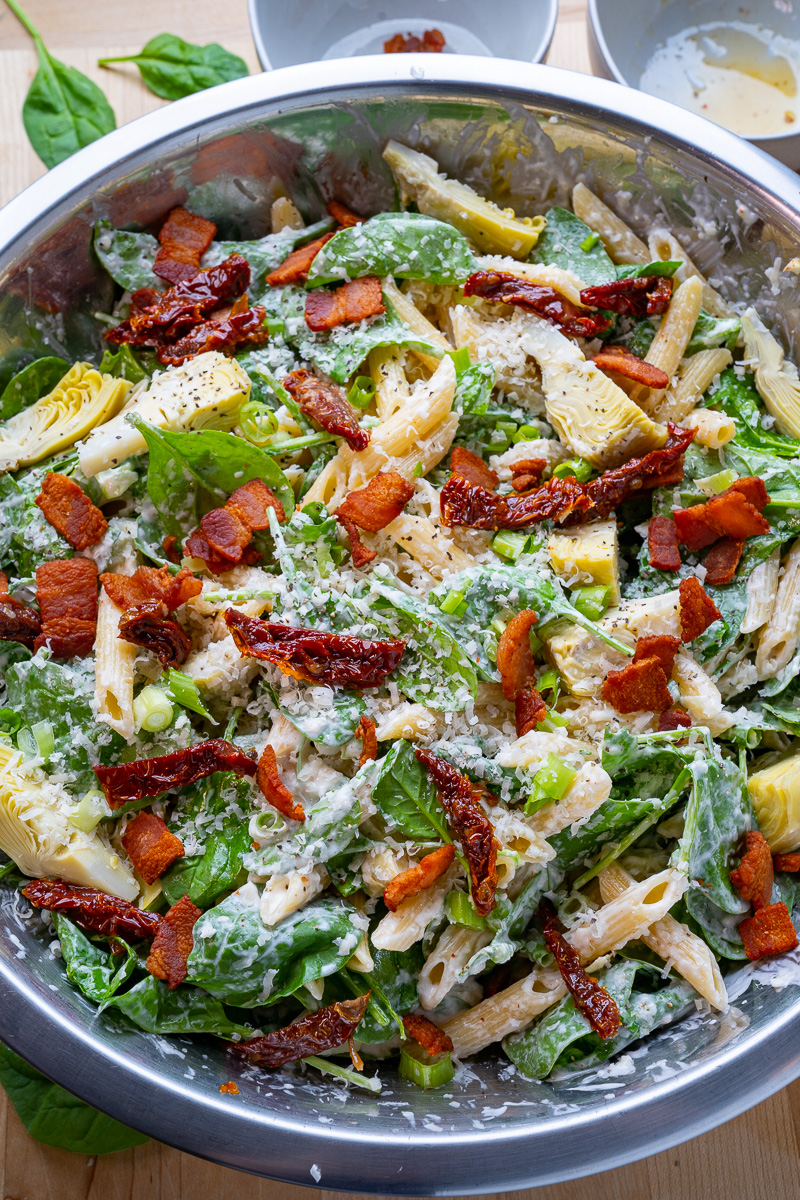 Spinach and Artichoke Pasta Salad - Closet Cooking