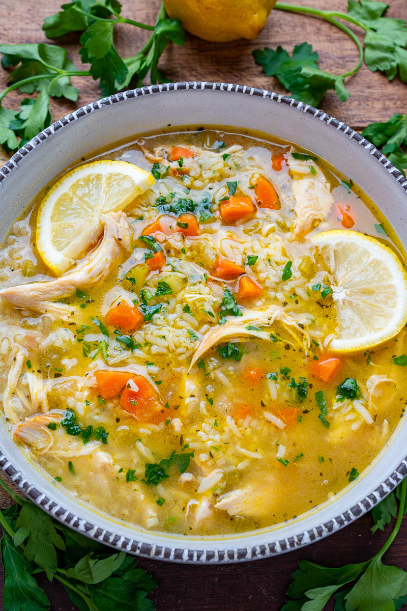 Lemon Ginger Turmeric Chicken and Rice Soup - Closet Cooking