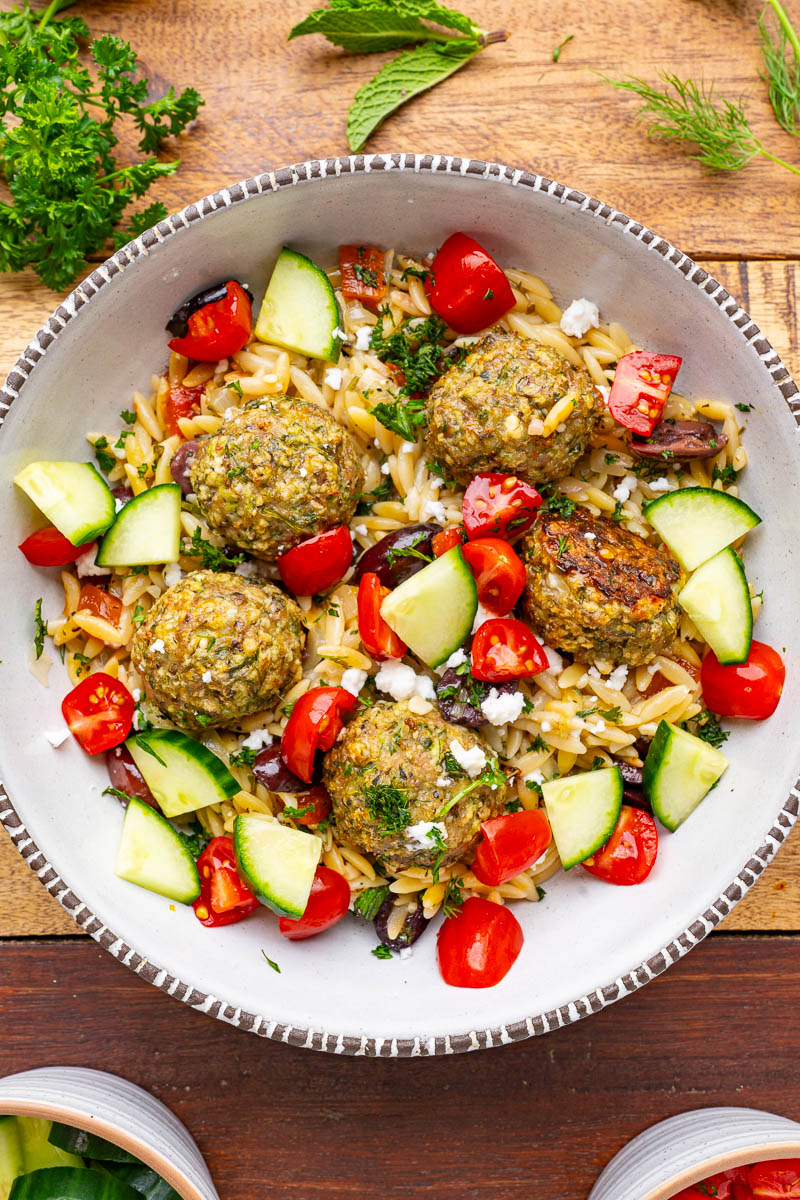 Greek Chicken Meatballs and Orzo