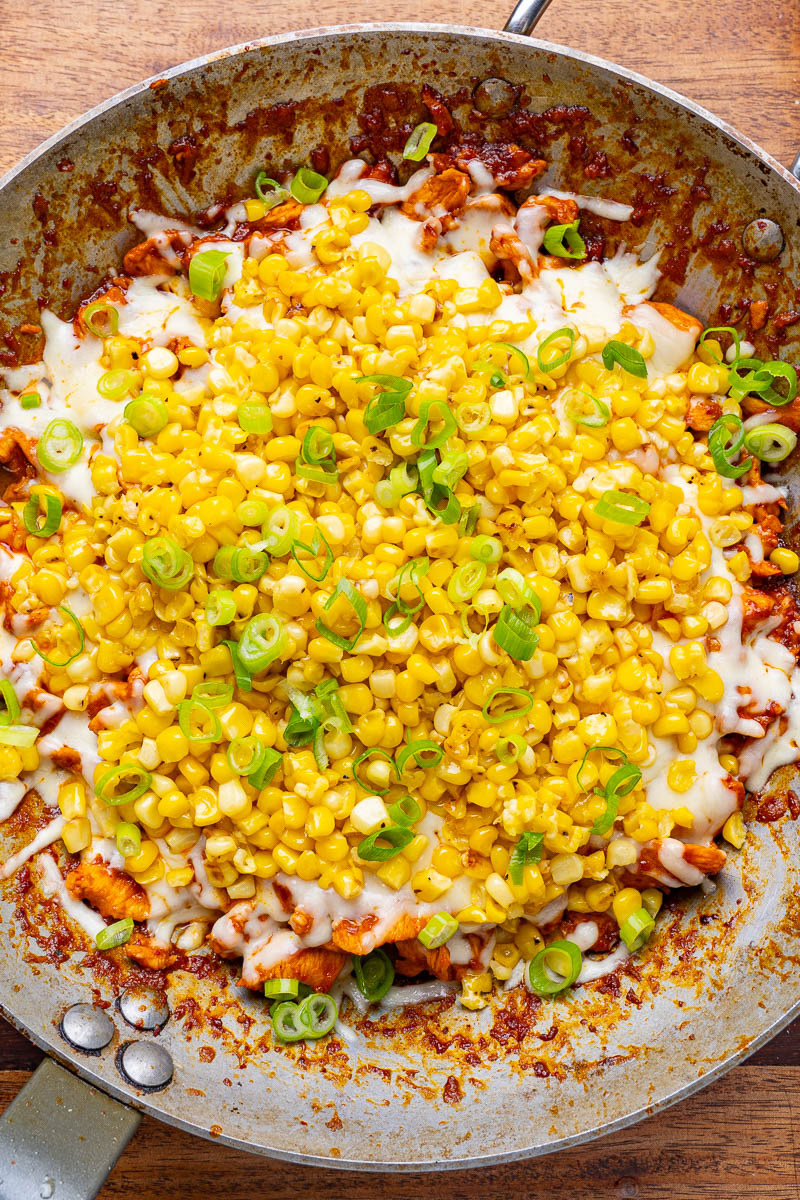 Korean Fire Chicken (Buldak) with Cheese and Corn