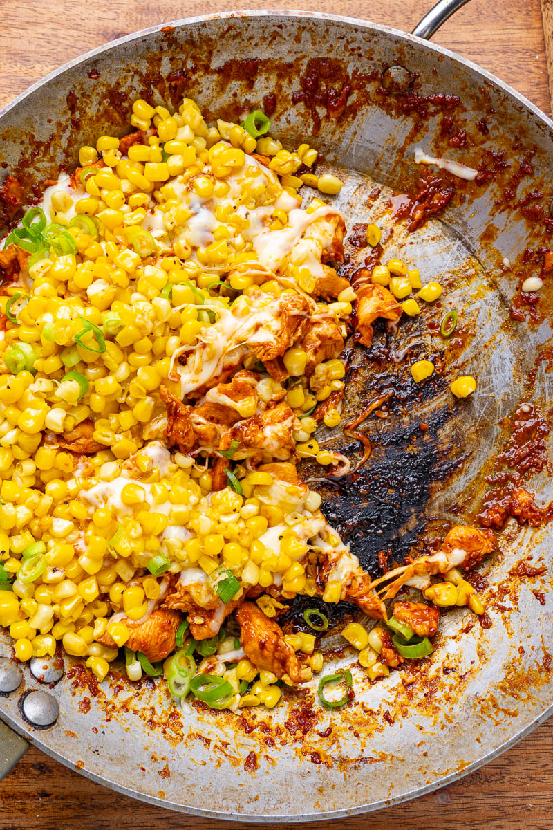 Korean Fire Chicken (Buldak) with Cheese and Corn